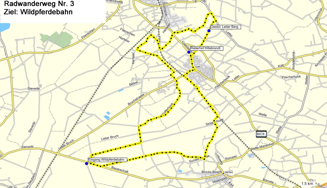 Radwanderweg 3 Wildpferdebahn Karte
